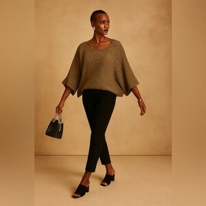 Zara Knit Crew Neck Flutter Sleeve Poncho Sweater